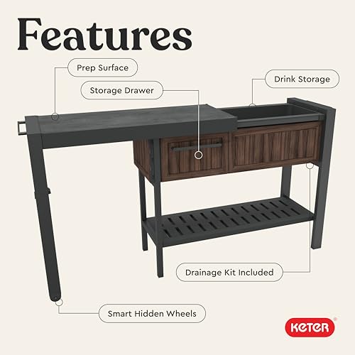 Extendable Outdoor Bar Cart with Hidden Cooler (Rosewood)