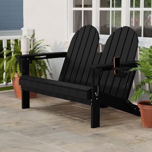Outdoor Patio HDPE Adirondack Garden Skinny Bench (Black / 49.5IN)