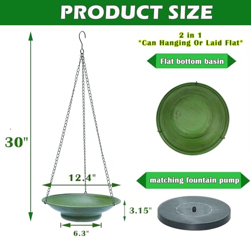 30" H*12.4" W Solar Fountain Hanging Bird Bath (Multicolor-b)