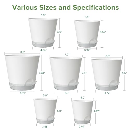 2026 Upgraded Self Watering Plant Pots with Drainage Hole (8-white-upgraded / 8+7+6.5+6+5.5+5+4 inch)