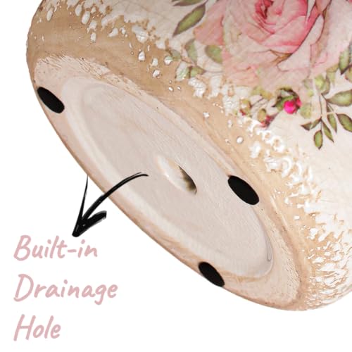 Shabby Chic Ceramic Plant Pots with Decorative Saucer (Pink / 7.7 in - w/ Saucer)
