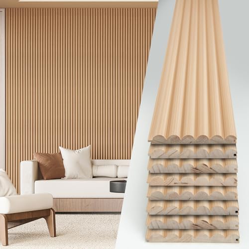 108 x 5.7 Inch Fluted Wood Wall Paneling for Home Decor (8Pcs-108 x 5.7 Inch / Beaded Oak)