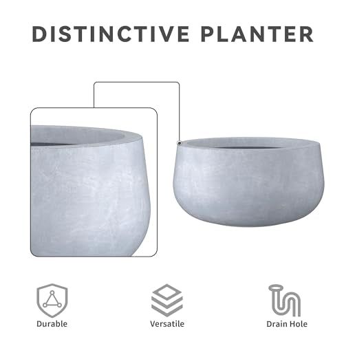 Large Round Bowl Blue Gray Concrete Planter 18.5" Dia (Slate Gray / 19.6"w)