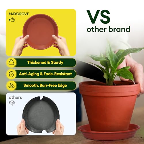 6 Pack 12" Plant Saucers Heavy Duty Plastic Plant Trays for Pots (12"(6 pack) / Brown)