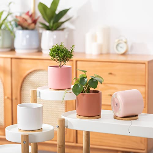 4 Inch Ceramic Multicolor Pots with Saucer & Drainage Hole (4 Count)