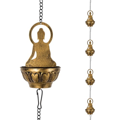 10.2ft Rain Chains for Outside Gutters (Brass-Buddha)