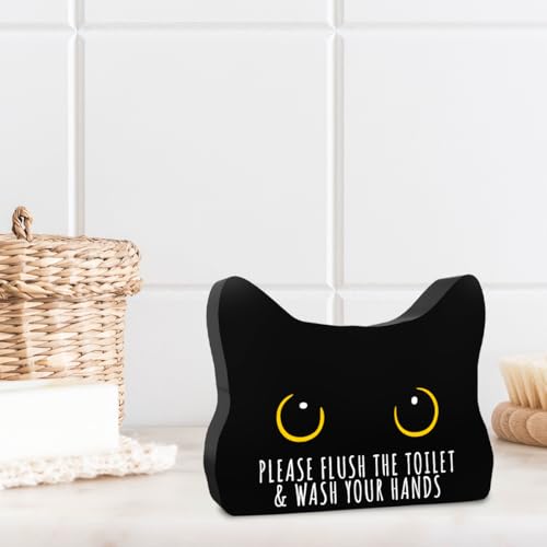 Black Cat Decor Cat Bathroom Decor Please Flush the Toilet Wash Your Hands Funny Bathroom Acrylic Decors Sign Cat for Home Bathrooms Cats Lover Gifts For Women Men Christmas (CatHands)