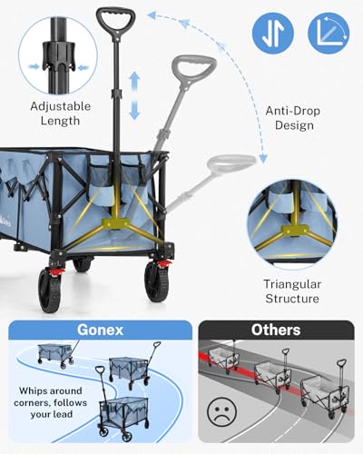 38" L Collapsible Wagon Cart Foldable (Blue / 220L)