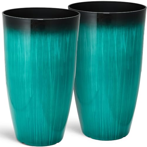 Autodaya 24" Faux Ceramic Large Planters for Outdoor Plants (24"-turquoise Teal)