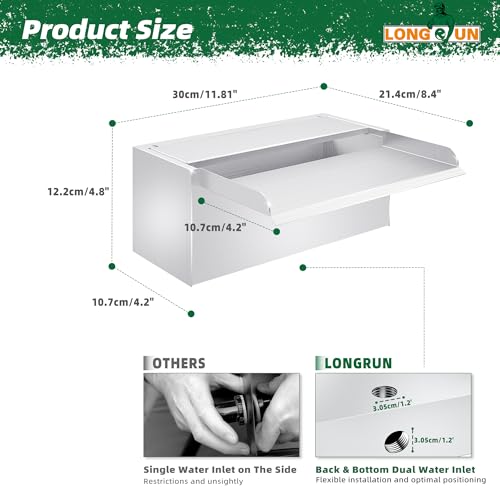 Pond Waterfall Stainless Steel Pond Spillway Color for Ponds 11.8" (11.8 inch Stainless Steel(New model))