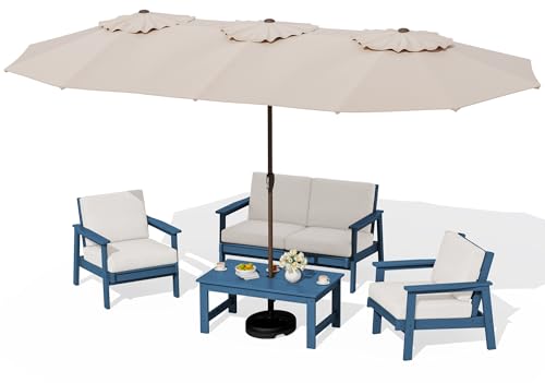 HDPE Patio Furniture Set with 15FT Double Side Patio Umbrella (5 Count)