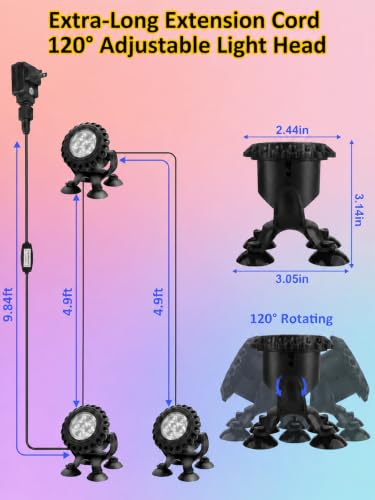 Colored Pond Lights LED Underwater with Remote Control 3 Heads (Multicolor / Set of 3)