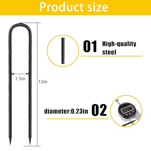 Ground Stakes Heavy Duty 12 inch (U-12in-1/4-10pcs / Black-U-HOOK)