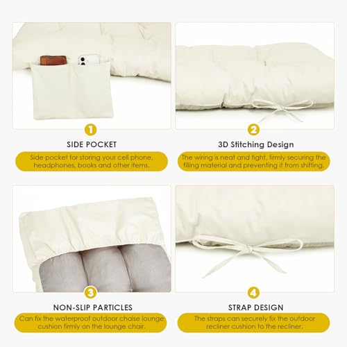 Outdoor Chaise Lounge Chair Cushion (Cream / 72x22.4x4.7)