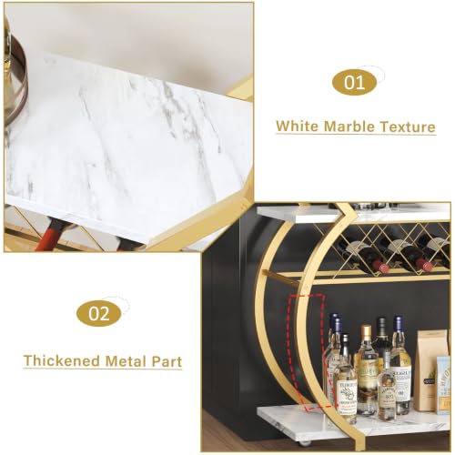 Gold Bar Cart with Wheels (Gold White Marble)