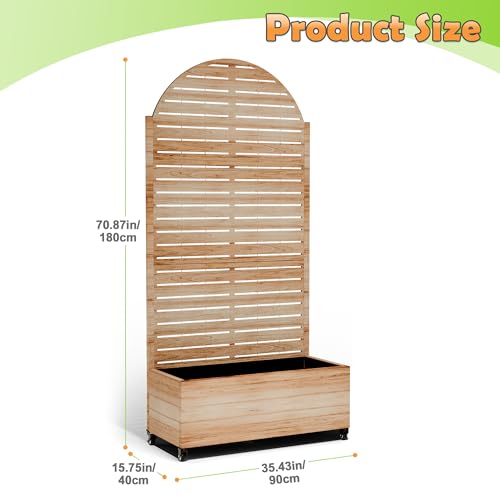 Metal Raised Garden Bed with Trellis and Wheels (Acacia Wood Grain-louvered / 71" x 35" x 16")