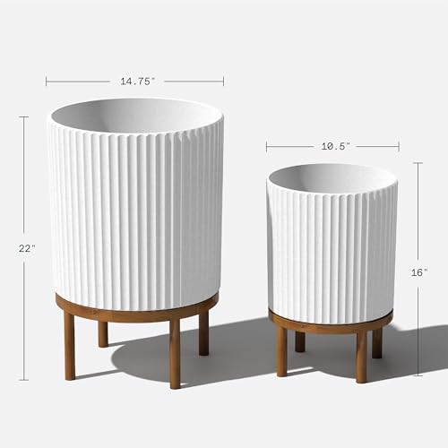 Demi Series Raised Duo Planters (White/Brown / Bundle - 2 Pack)