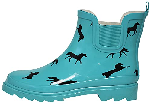 Women's Waterproof Ankle Rain Boots (9 / Turquoise Horses)