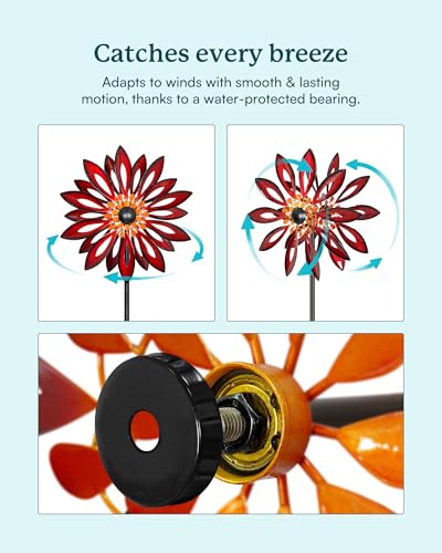 Kinetic Wind Spinners Outdoor (83"H x 22"W-Crimson Flower)