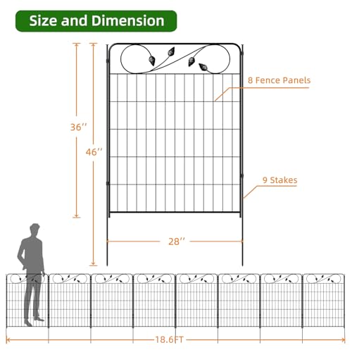 Decorative Black Garden Fence 36in (36″Tall(8 Panels))