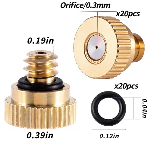 20 Pack Brass Misting Nozzles 10 (20pc 0.3mm-Misting Nozzle With O Ring)