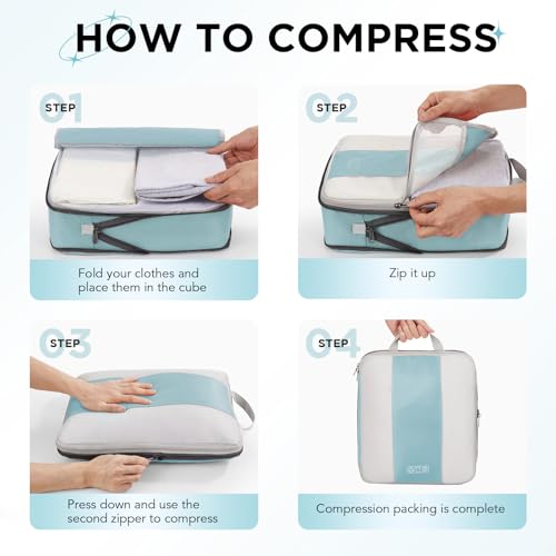 10 Set Compression Packing Cubes for Travel Essentials (Blue Gray)
