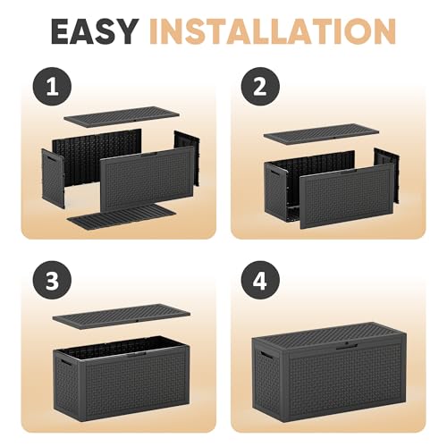 110 Gal Waterproof Outdoor Storage Box UV Resistant Deck Box (Black / 110 Gallon)