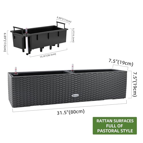 31.5 Inch Self Watering Rail Window Box with Bracket