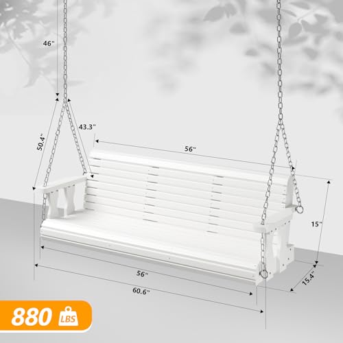 2026 Upgraded 5 FT Wooden Porch Swing (White / 5 FT)
