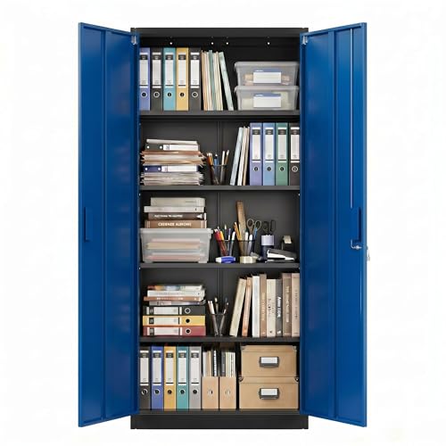 71 Inch Lockable Metal Storage Cabinet (Black & Blue / 15.75"D x 31.50"W x 70.87"H)