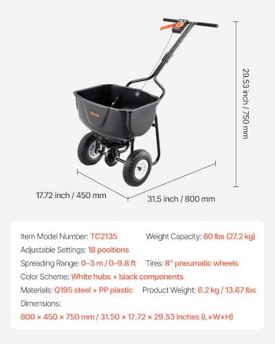 Walk Behind Spreader 60 lbs Capacity Push Broadcast Spreader Black (60LB / Black)