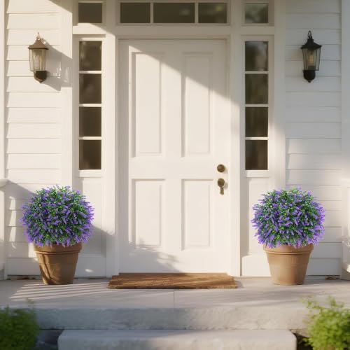 Set of 2 Artificial Boxwood Topiary Ball with Ground Spike (Lavender)