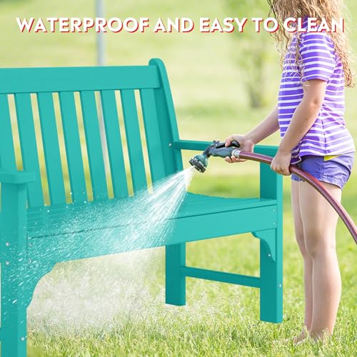 Garden Bench Farmhouse Park Front Porch for Entryway Bench Outdoor Seating Low Bench Patio Bench Outside (Turquoise / 51IN)