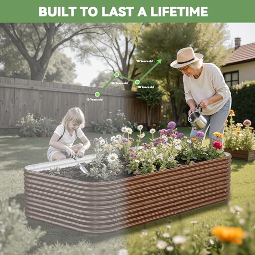 2 Pack Tall 8x4FT Brown Corrugated Galvanized Steel Raised Garden Bed Outdoor (Brown / 8x4FT)
