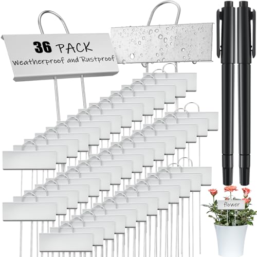 38 Pcs Metal Plant Markers Outdoor (Silver Label With Black Ink)