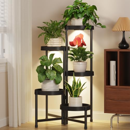5 Tiered Plant Stand Indoor with Grow Lights (Natural Black with Light / 5 Tier)