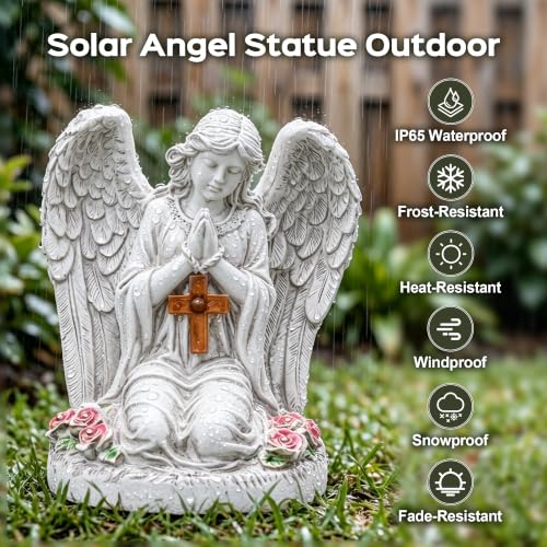 Solar Angel Garden Statues with Cross and 6 LED Lights (Angel)