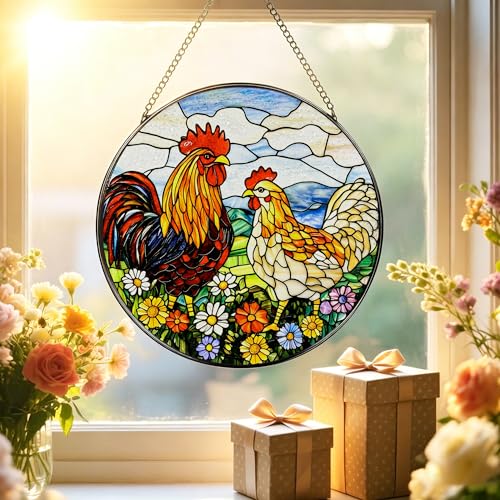 Stained Glass Window Hanging (Chickens)