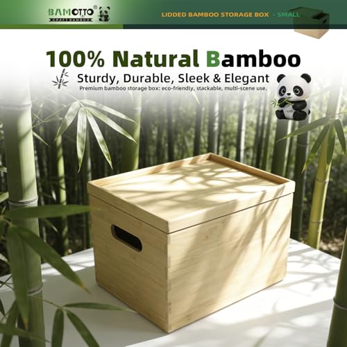 Stackable Bamboo Storage Bin with Lid 10.2”x7.3”x6.5” (Single Bamboo Box with Lid - Small / 10.2"L x 7.3"W x 6.5"H)