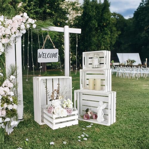 5 Piece Rustic White Wooden Crates Set