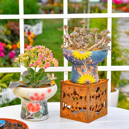 7.5 Inch Large Succulent Plant Pots (Blue & Yellow (Dia.: 7.5inch & H: 5.7inch))