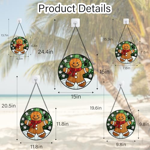 Smiling Gingerbread Man Stained Glass Window Hanging Suncatcher Gifts 6.3" (Brown / 6.3x6.3 IN)