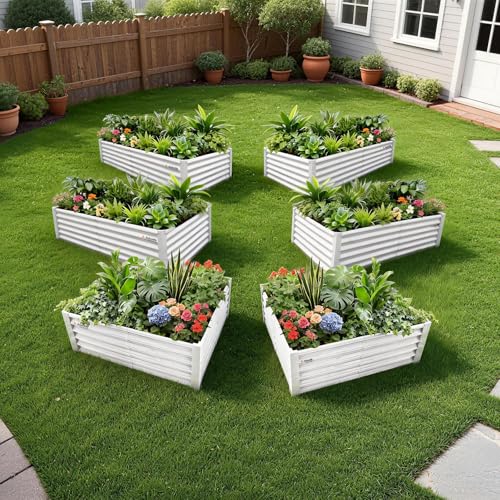 Anleolife 6 Bed Rectangle & Square Raised Garden Bed Set (Set of 6 / Bower-white)
