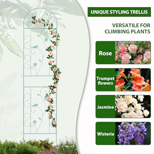 86.5" x 19.7" Metal Garden Trellis for Climbing Plants Outdoor (1 Pack - Arched - 86.5" x 19.7"-Green)