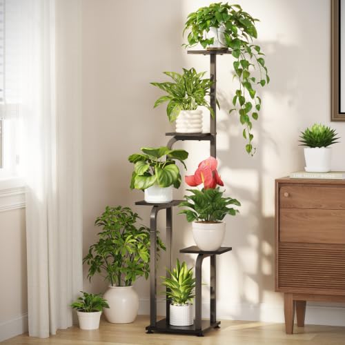 Plant Stand Shelf Tall for Indoor Corner Flower Rack (Standard Black / 5 Tier)