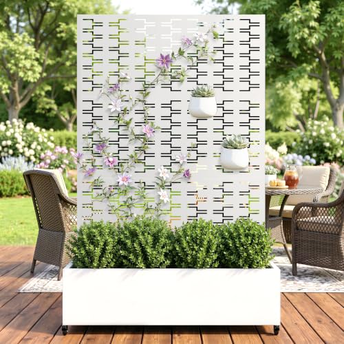 Metal Raised Garden Bed with Trellis and Wheels (White Brick / 71"x47")