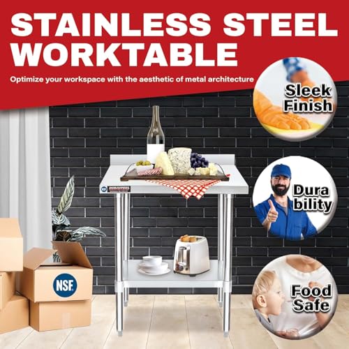 NSF Stainless Steel Table (24" x 30" / Table with Backsplash)
