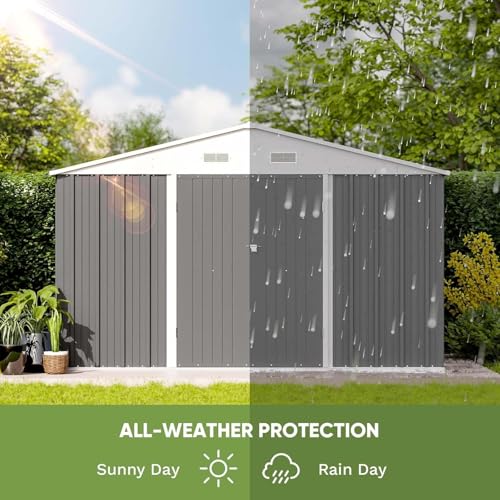 10x8FT Outdoor Storage Shed Utility Tool Shed Gray (10x8 / Gray)