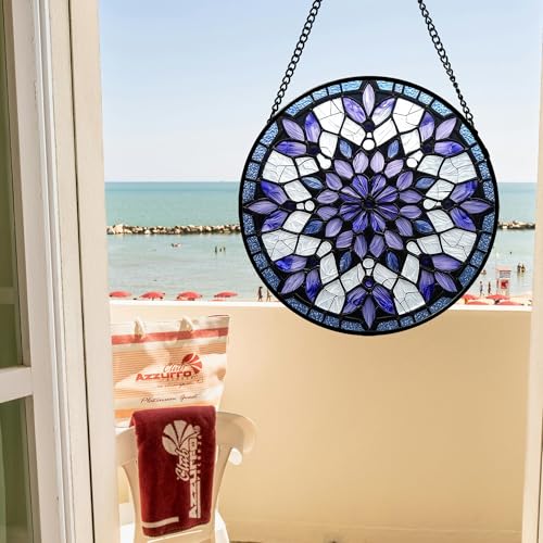 Stained Glass Window Hanging Snowflake Suncatcher Gifts for Women 6.3" (Yellow-green / 6.3x6.3 IN)