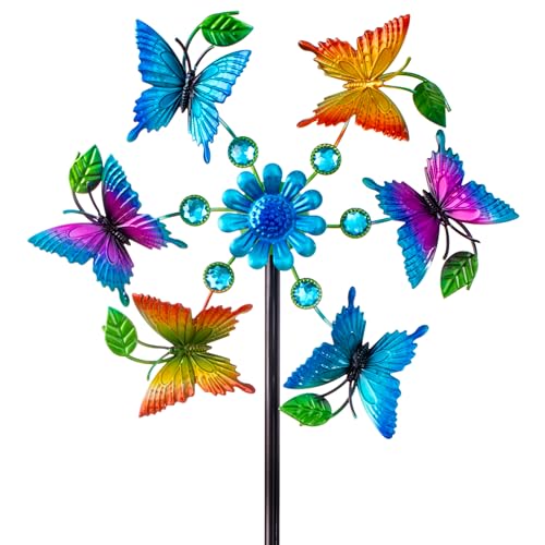 44" Colorful Butterfly Garden Wind Spinners (44" Butterfly Flowers)